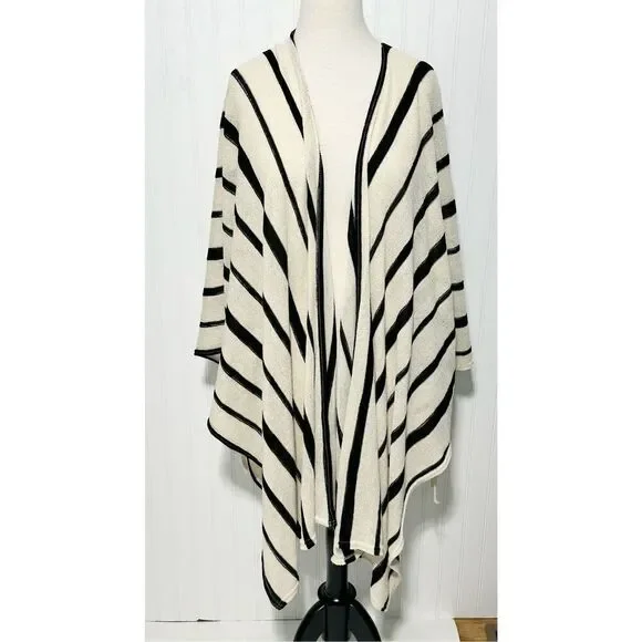 Torrid Striped Ruana Open Front Asymmetrical Kaftan Coverup Black White One Size - Picture 2 of 12